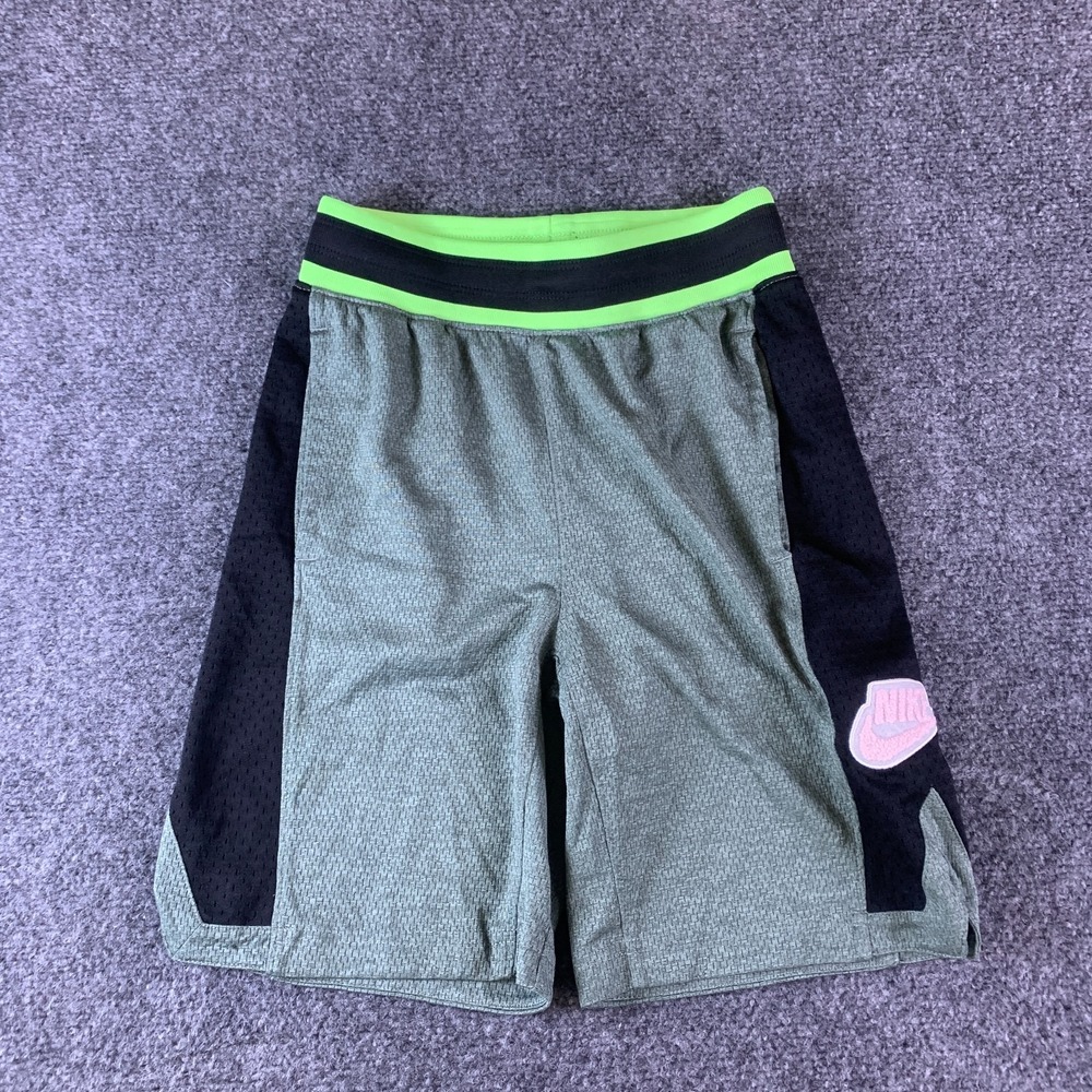 Nike Dri-FIT Hoopfly Active Shorts Boys Medium Green Black Logo Mesh Performance